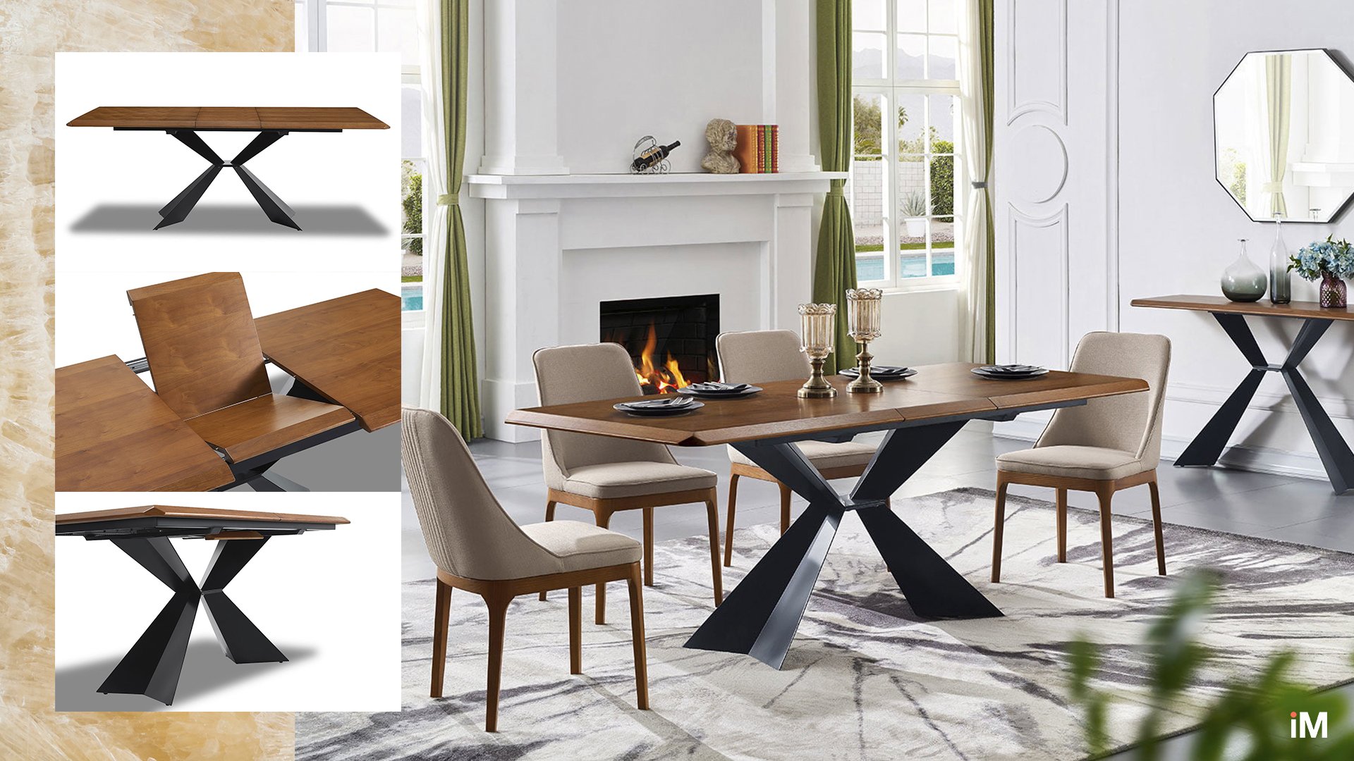 Стол раскладной Allure 160-200, орех/черный