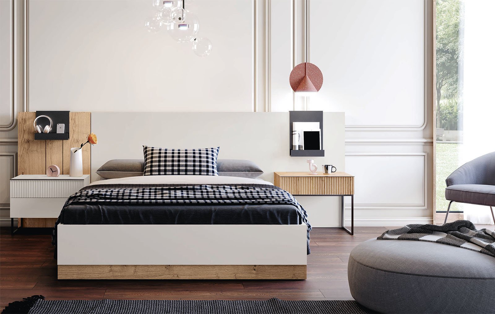Кровать с подъемным механизмом Twenty Jaca 193x203 King Size (63-63), каменный/дуб горный