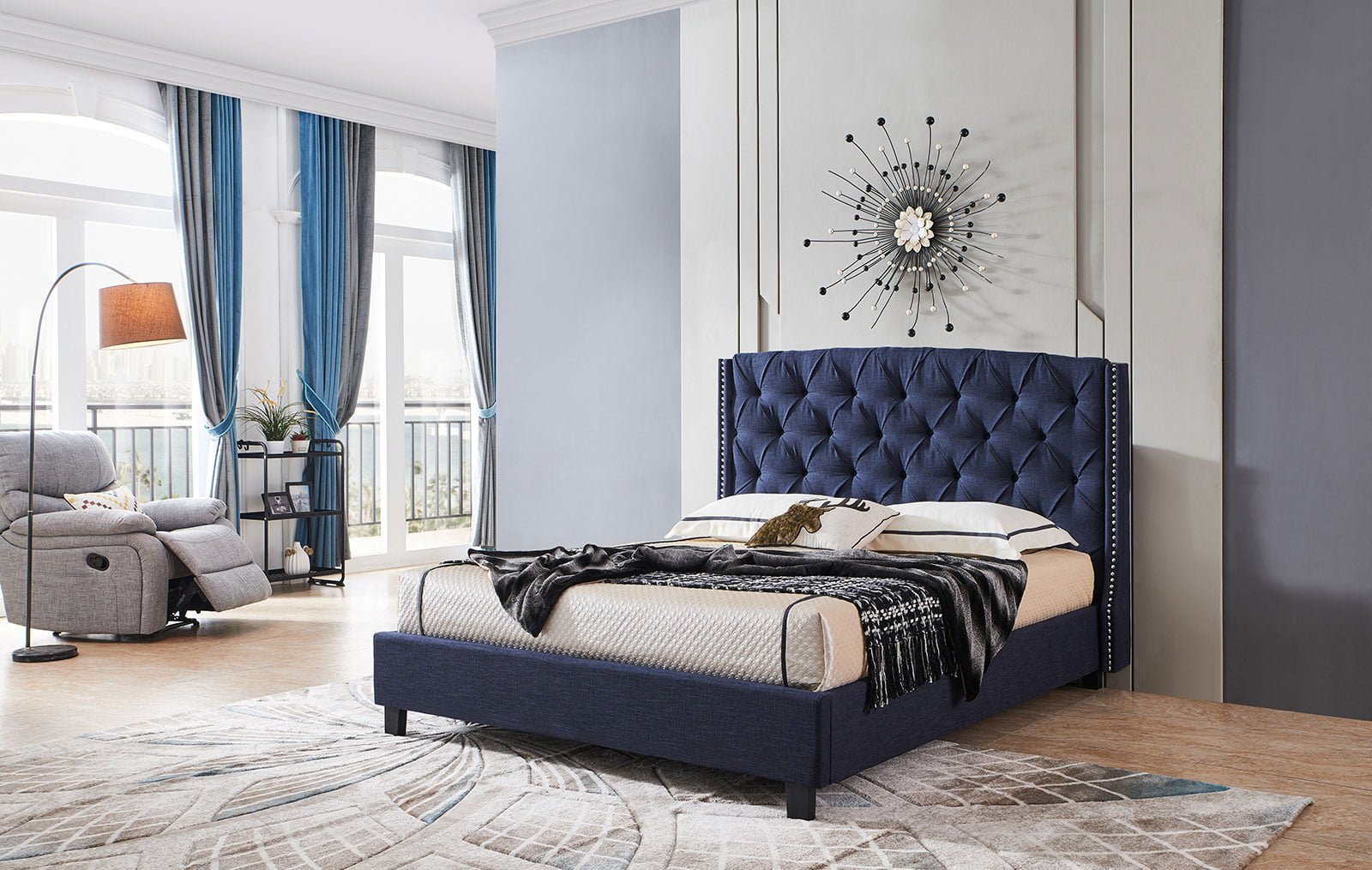 Кровать Evita Grand 160x200 (с подъемным механизмом), темно-синий