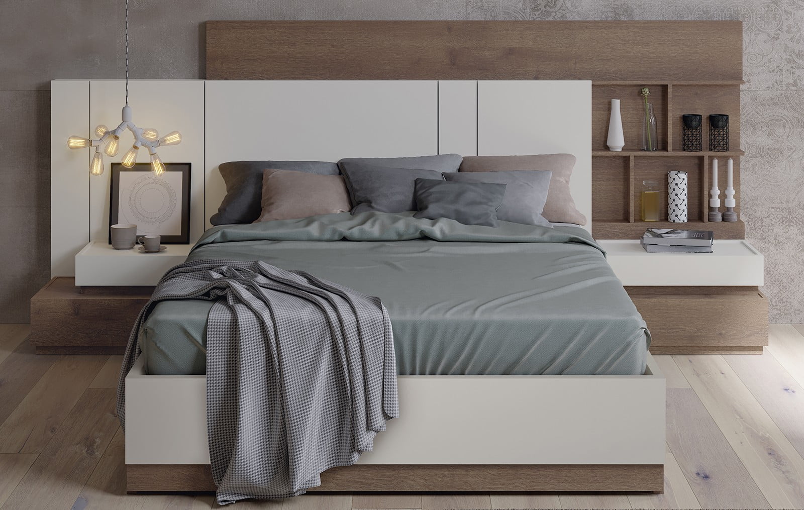 Кровать с подъемным механизмом Ronda Jaca 160х200, дуб дымчатый/камень