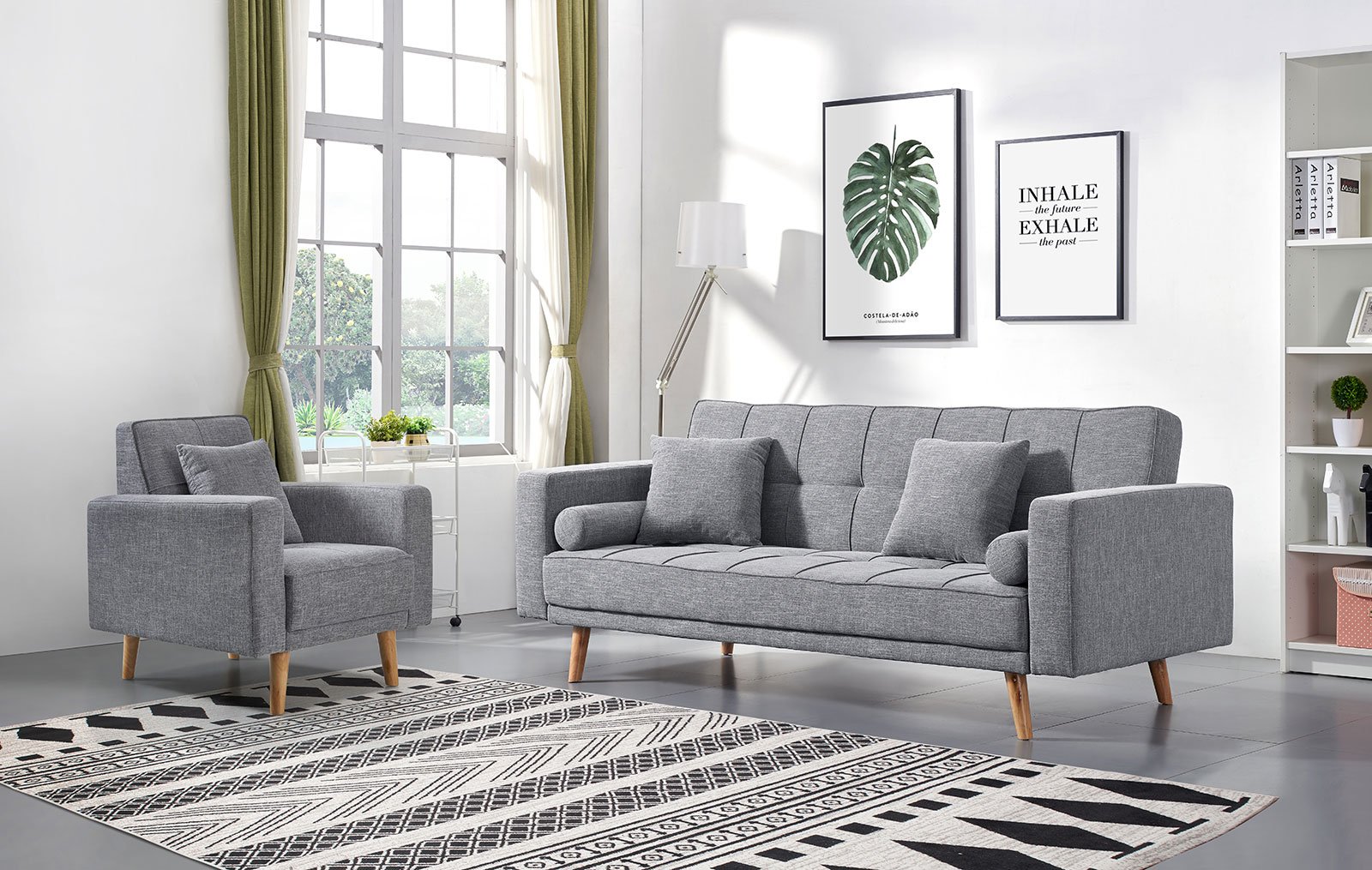 скандинавский стиль серый диван