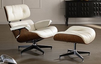 Комплект кресло и оттоманка Eames Lounge, кремовый/орех