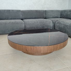 Стол журнальный Pond (120), белое мраморное стекло/орех