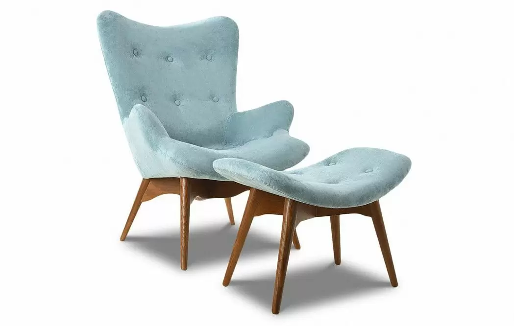 Кресло и оттоманка Contour, мятный голубой/коричневый