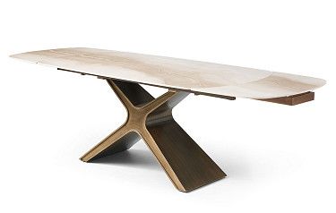 Стол раскладной Charlotta 160-240, бежевая керамика/бронза