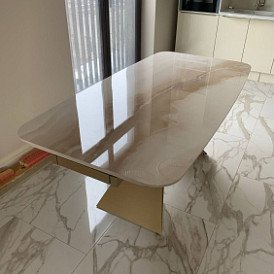 Стол раскладной Richard 180-270, бежевая керамика/шампань