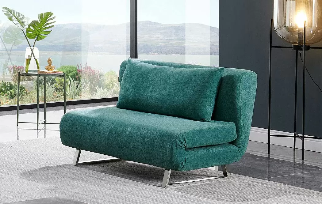 Диван-кровать Rosy 2-х местный, темно-бирюзовый/хром
