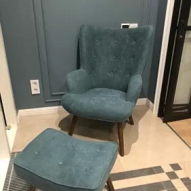 Кресло с оттоманкой Hygge, темно-бирюзовый/орех