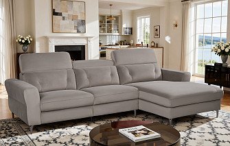 Диван-реклайнер Adeline угловой (правый), серо-коричневый