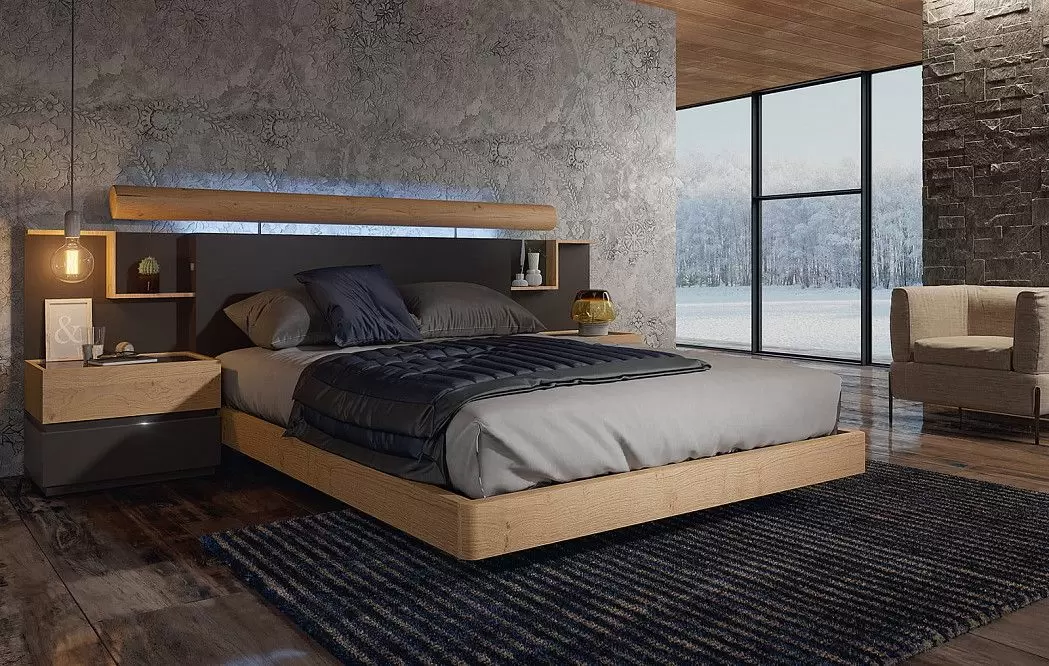 Комплект из кровати Kuffert Class 180x200 и 2х тумб Top, дуб/графит