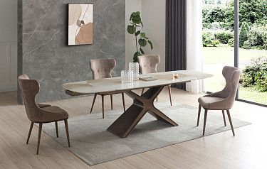 Стол Charlotta + 4 стула Augusta капучино