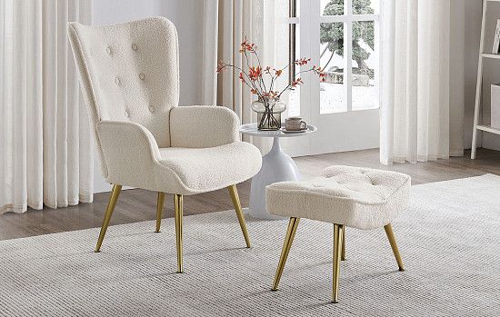 Кресло и оттоманка Hygge, слоновая кость/золото