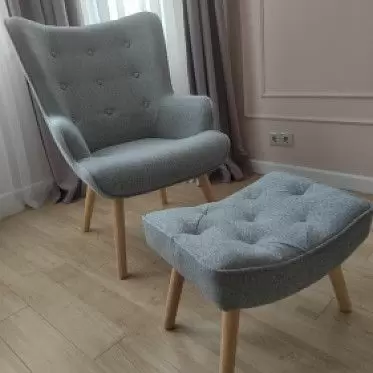 Кресло с оттоманкой Hygge, серый/натуральный