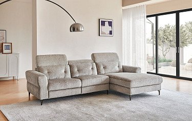 Диван-реклайнер Adeline угловой (правый), серо-бежевый