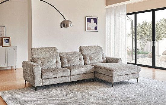 Диван-реклайнер Adeline угловой (правый), серо-бежевый