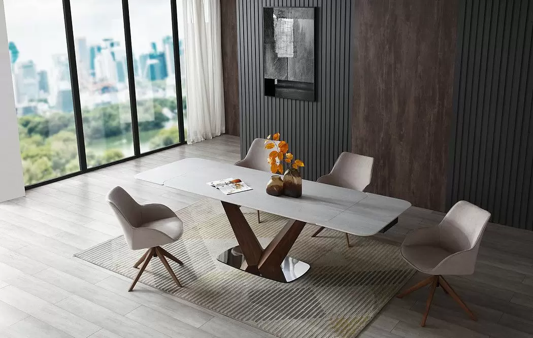 Стол раскладной Veronica 180-260, серая керамика/орех - фото 2