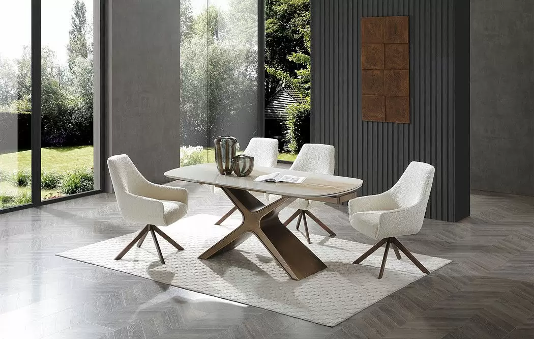 Стол раскладной Charlotta 180-260, бежевая керамика/бронза - фото 6