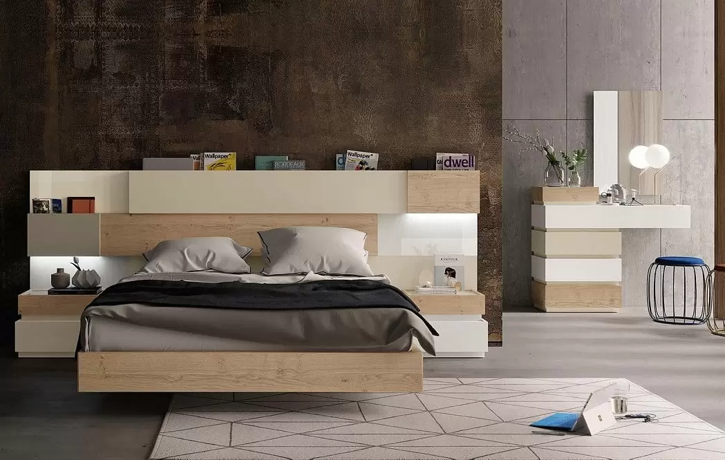 Комплект из кровати Print Inglete 180x200 и 2х тумб Top, дуб/белый