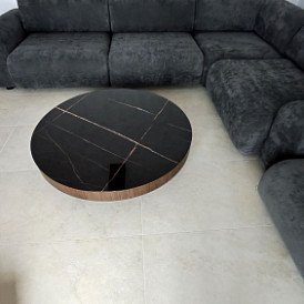 Стол журнальный Pond (120), белое мраморное стекло/орех