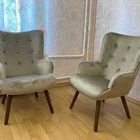 Кресло и оттоманка Hygge, голубой/натуральный