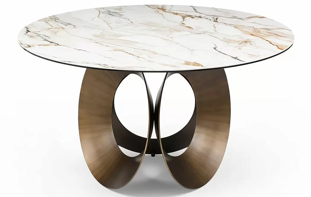 Стол Teodor 135, белая керамика/бронза