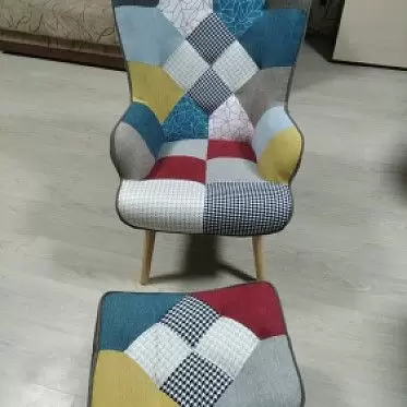 Кресло с оттоманкой Hygge, пэчворк/натуральный