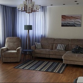 Диван-реклайнер Adeline угловой (правый), серо-бежевый