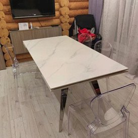 Стол раскладной Ramses 180-250, белый мрамор/хром