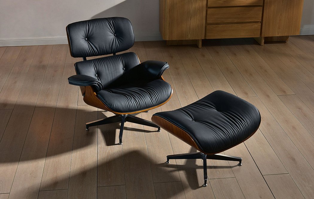 Комплект кресло и оттоманка Eames Lounge, черный/орех - фото 2