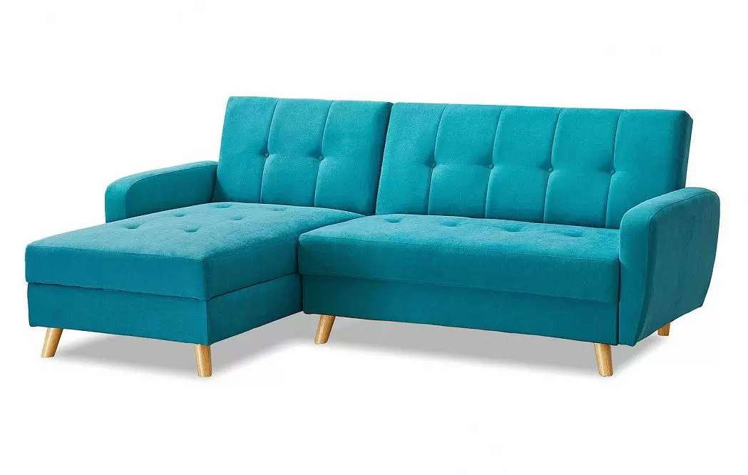 Диван-кровать Riviera угловой левый + оттоманка, бирюзовый цвет - фото 8