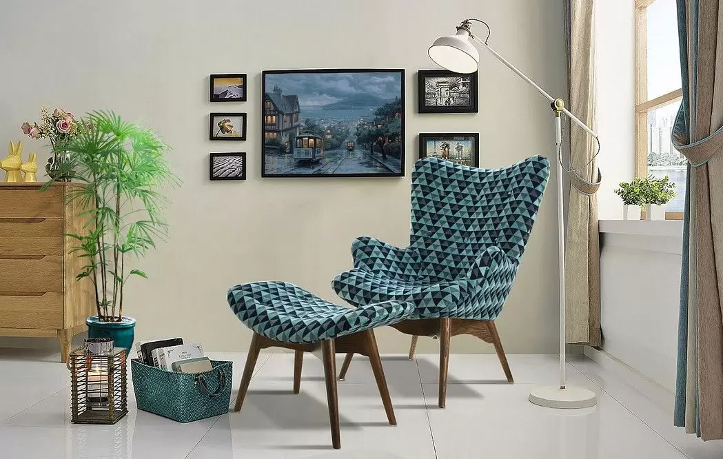 Кресло с оттоманкой Contour, голубой принт/коричневый - фото 2