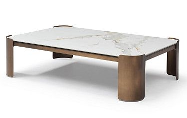 Стол журнальный Cassio (120), белая керамика/бронза