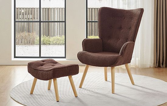 Кресло и оттоманка Hygge, коричневый/натуральный