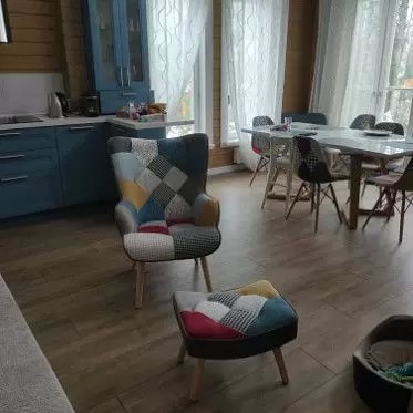 Кресло с оттоманкой Hygge, пэчворк/натуральный