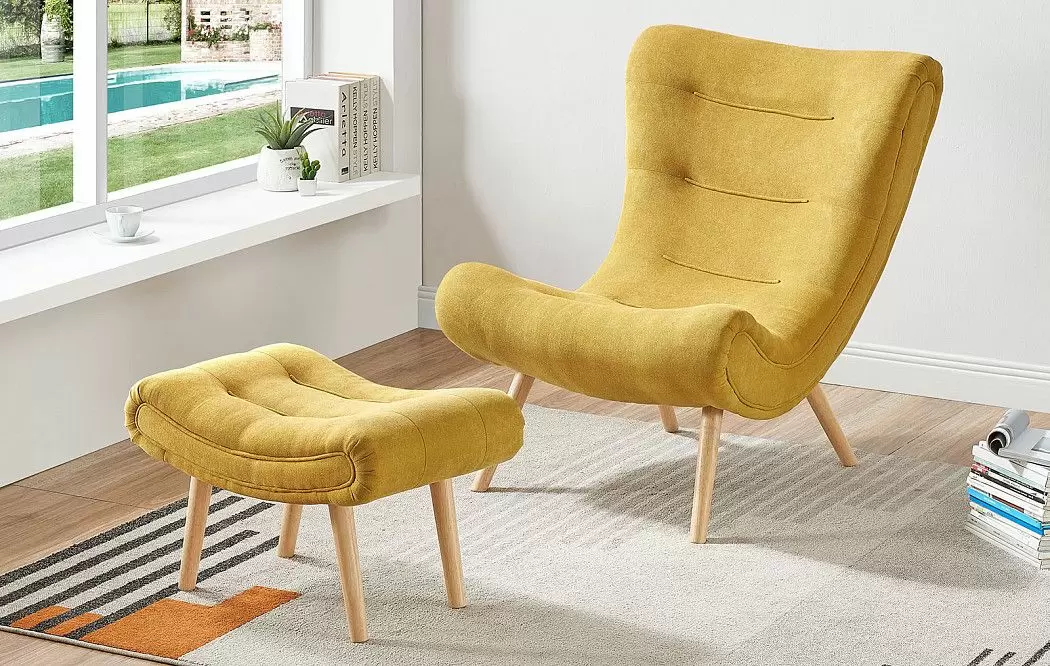 Кресло и оттоманка Dolce Vita, желтый шафран/натуральный