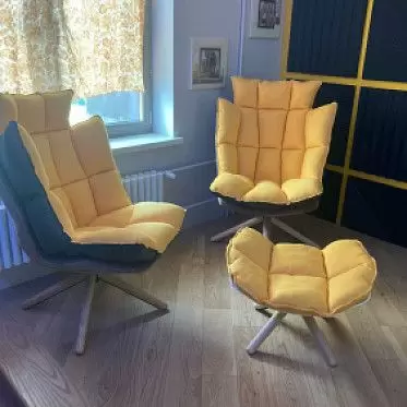 Кресло с оттоманкой в стиле Husk, желтый