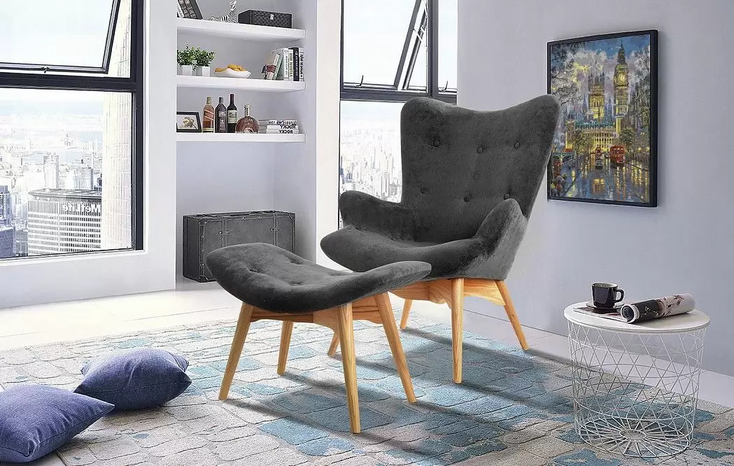 Кресло с оттоманкой Contour, графит/ясень - фото 2