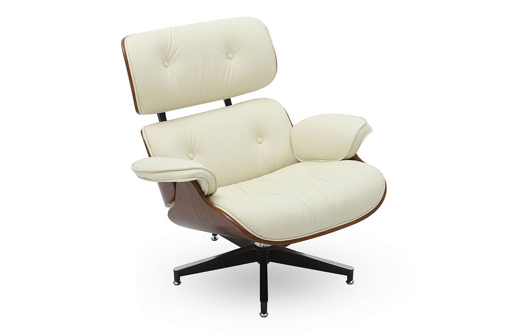 Комплект кресло и оттоманка Eames Lounge, кремовый/орех - фото 12