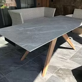 Стол раскладной Valencia 140-200, серая керамика/орех
