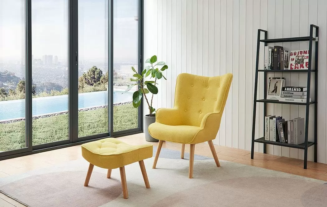 Кресло и оттоманка Hygge, желтый/натуральный - фото 2