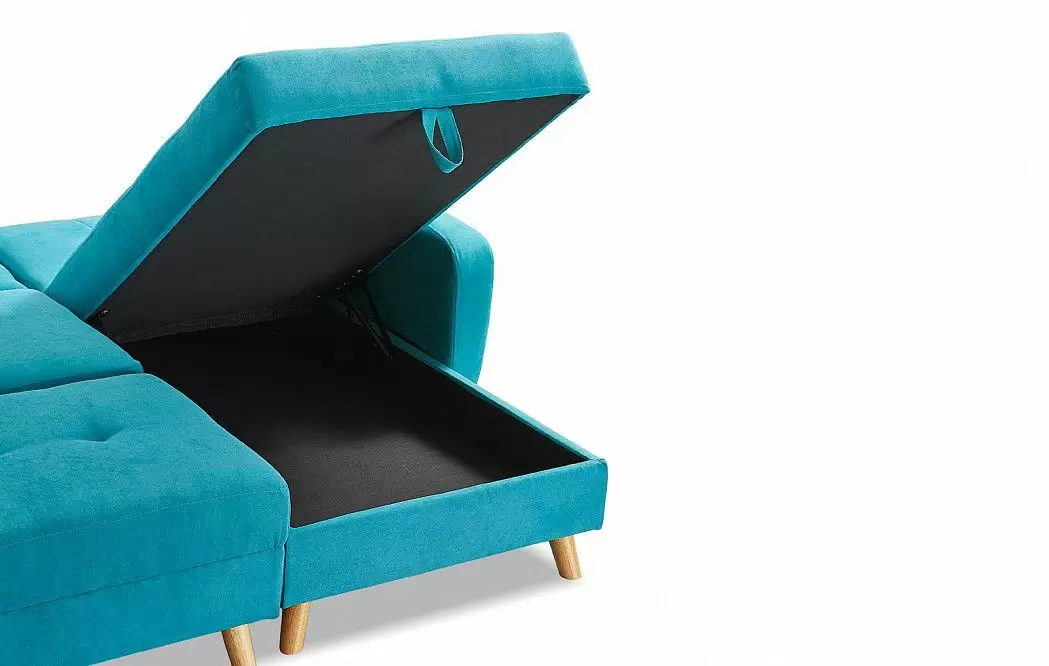 Диван-кровать Riviera угловой правый + оттоманка, бирюзовый цвет - фото 4