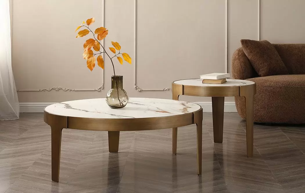 Стол журнальный Corfu (100), белая керамика/бронза - фото 2