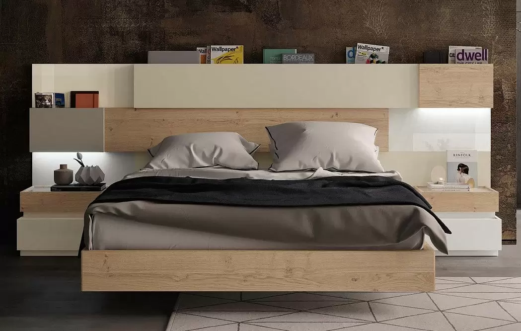 Комплект из кровати Print Inglete 180x200 и 2х тумб Top, дуб/белый - фото 6