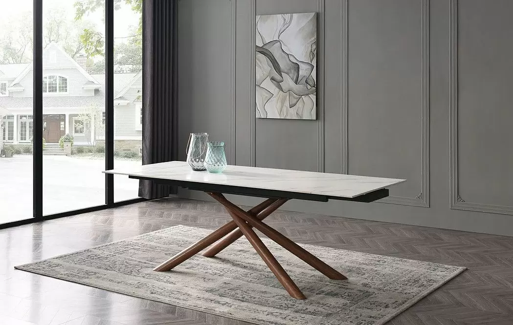 Стол раскладной Ravenna 160-220, белая керамика/орех - фото 5