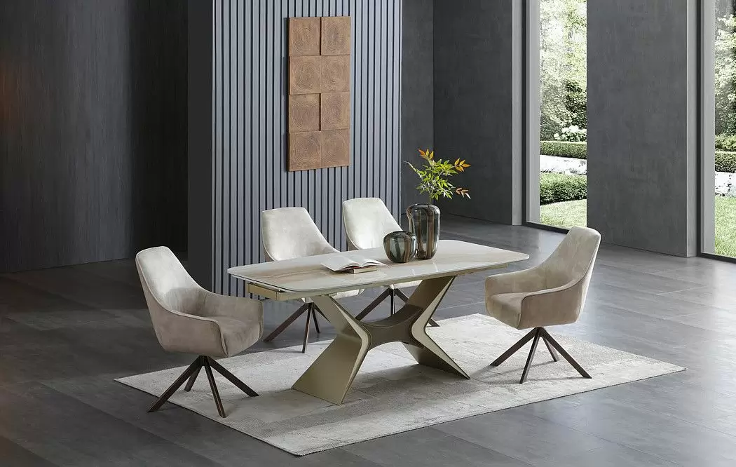 Стол раскладной Richard 180-270, бежевая керамика/шампань - фото 3