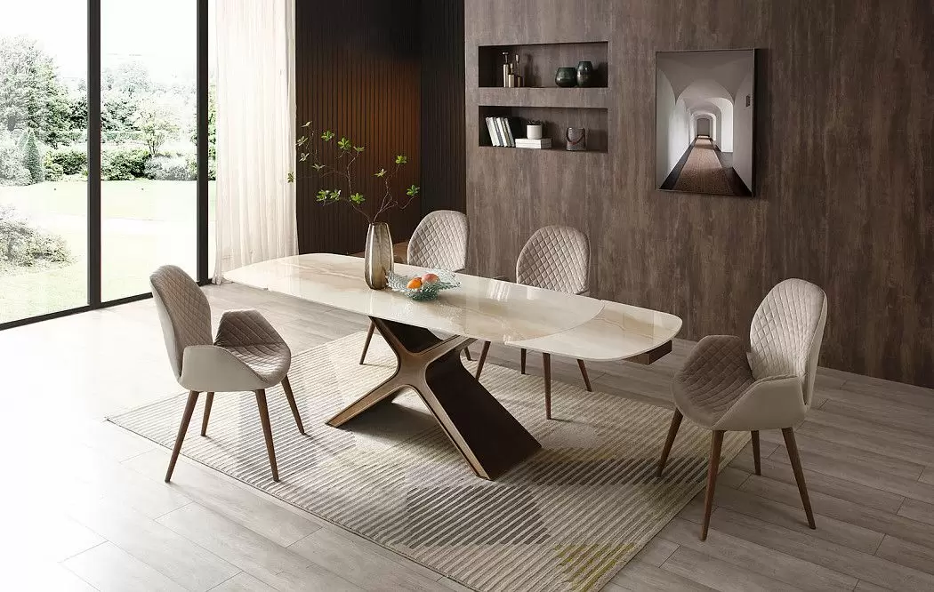 Стол раскладной Charlotta 160-240, бежевая керамика/бронза - фото 2