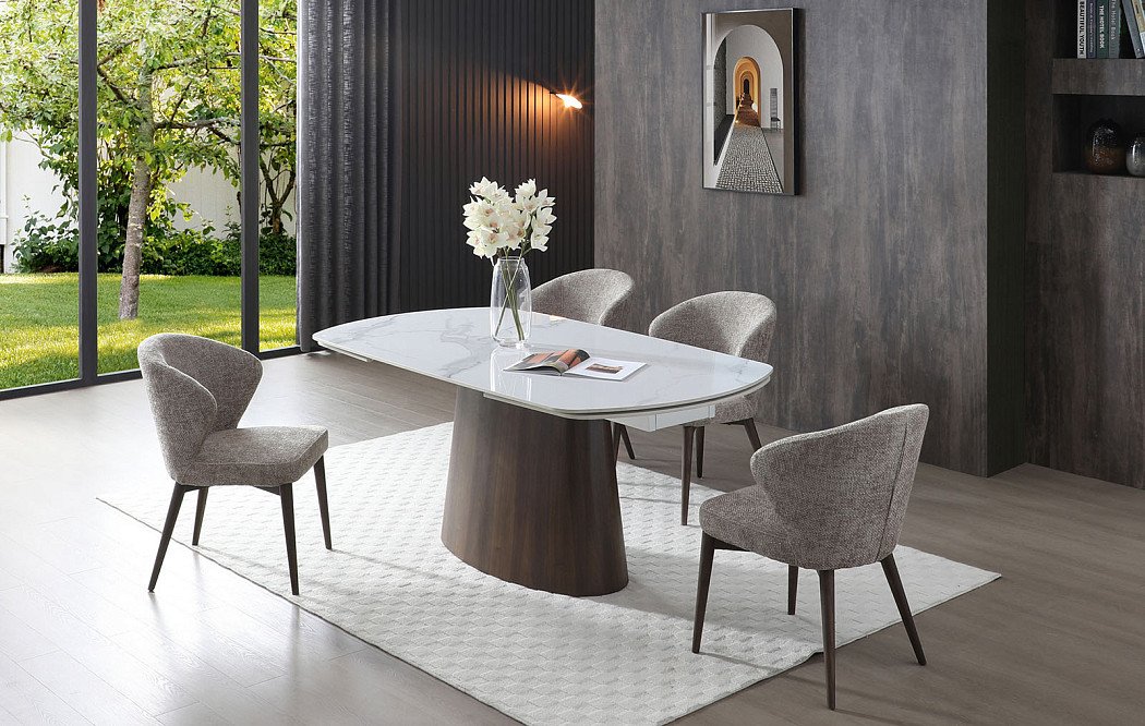 Стол раскладной Bavaria 140-200, белая керамика/орех - фото 4