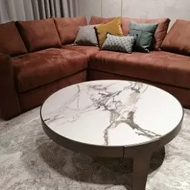 Стол журнальный Corfu (100), белая керамика/бронза