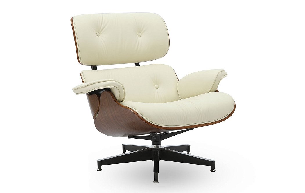 Комплект кресло и оттоманка Eames Lounge, кремовый/орех - фото 5