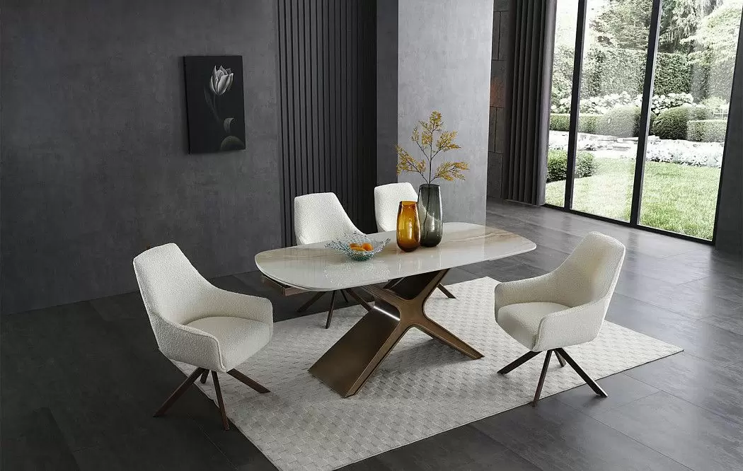 Стол раскладной Charlotta 180-260, бежевая керамика/бронза - фото 17